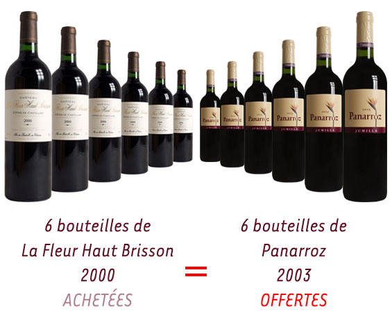 6 bouteilles de Château La Fleur Haut Brisson rouge 2000 achetées = 6 bouteilles de Panarroz rouge 2003 OFFERTES !