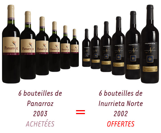 6 bouteilles de Panarroz rouge 2003 achetées = 6 bouteilles de Inurrieta Norte rouge 2002 OFFERTES !